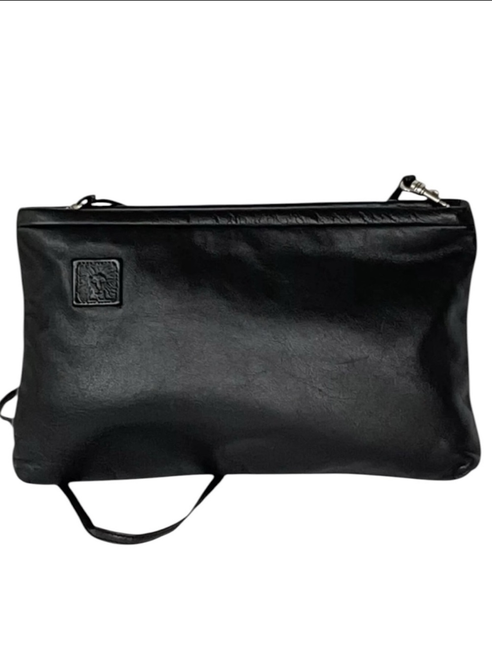 ANNE KLEIN Rich Black Leather Bag 70’s Lion Head Crossbody Clutch Bag 11 x 7